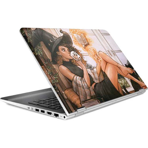 Cozy Autumn Library Witch with Cat and Coffee by Ivy Dolamore HP Pavilion Skin